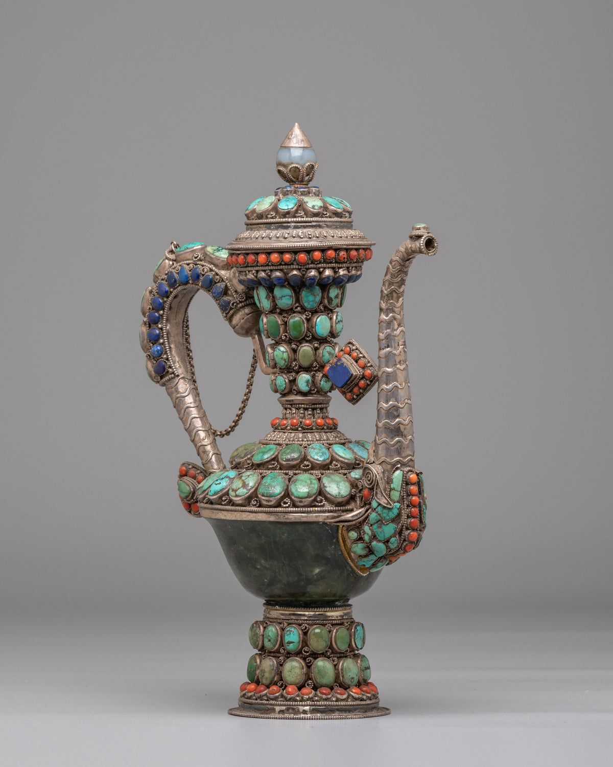 Hong Kong Jade Tea Pot | Antique Tibetan Silver Tea Vessel