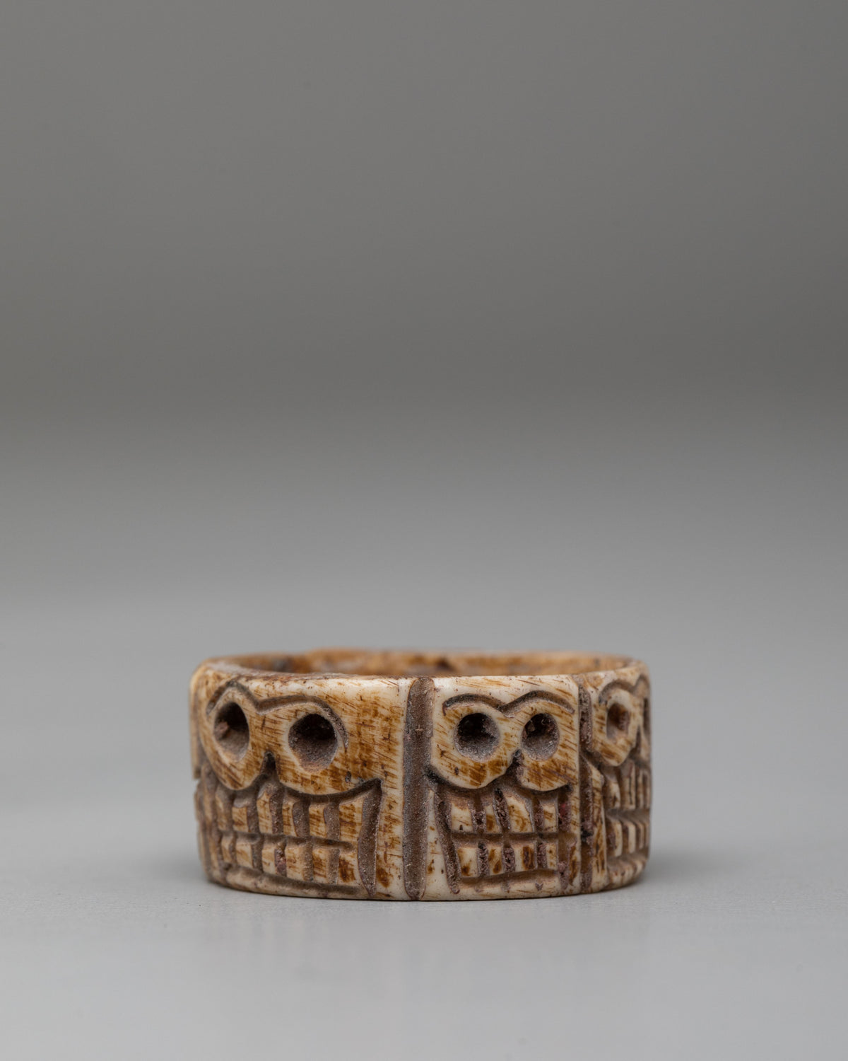 Tibetan Buddhist Skull Ring | Hand-Carved Buffalo Bone Jewelry