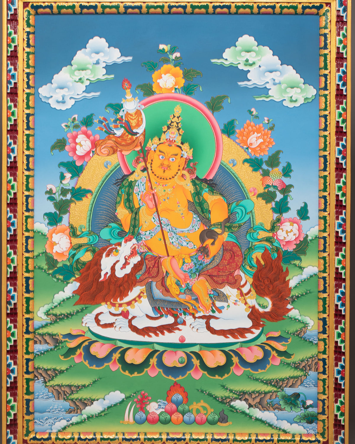 Spiritual Namtoshe Wall Hanging | Handpainted Tibetan Buddhist Wealth Deity Art