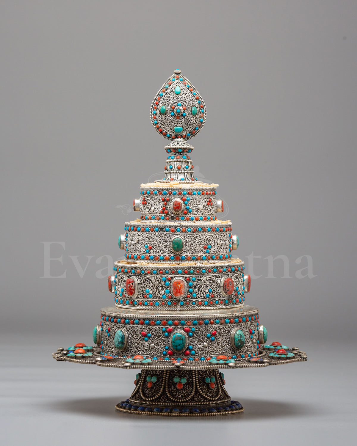 Traditional Tibetan Mandala Offering | Silver Filigree with Gemstones