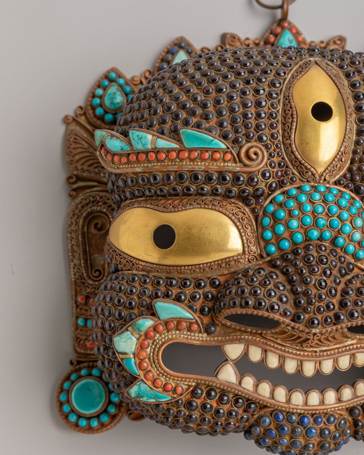 1980 Mask Wall hanging | Antique Copper Gemstone Artwork