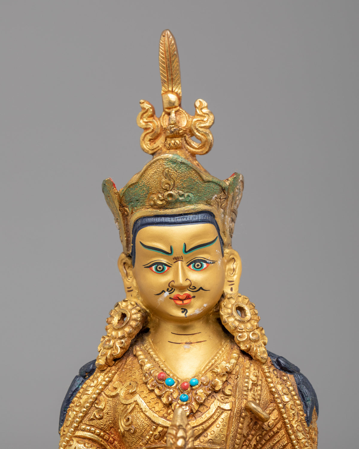 Himalayan Guru Rinpoche Buddhist Statue | Traditional Gold Plated Sculpture