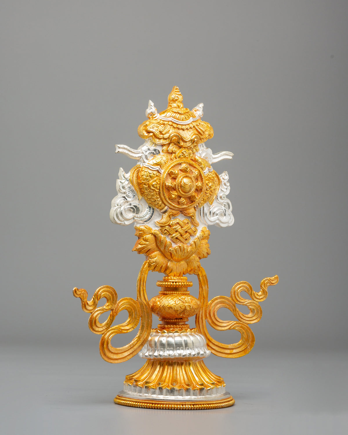 Buddhist Dharma Wheel for Altar | Gold and Silver Plated Sacred Artwork