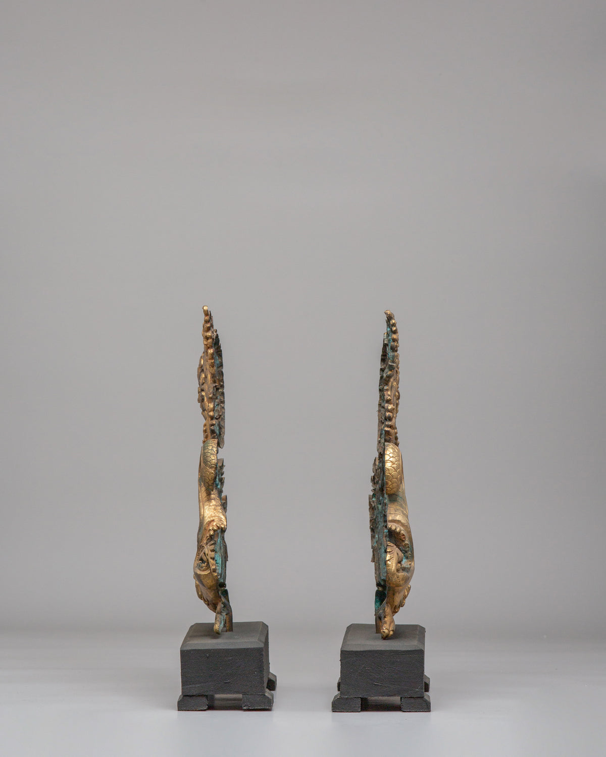 Handcrafted Makara Sculpture Pair | Gold Plated Copper Artwork