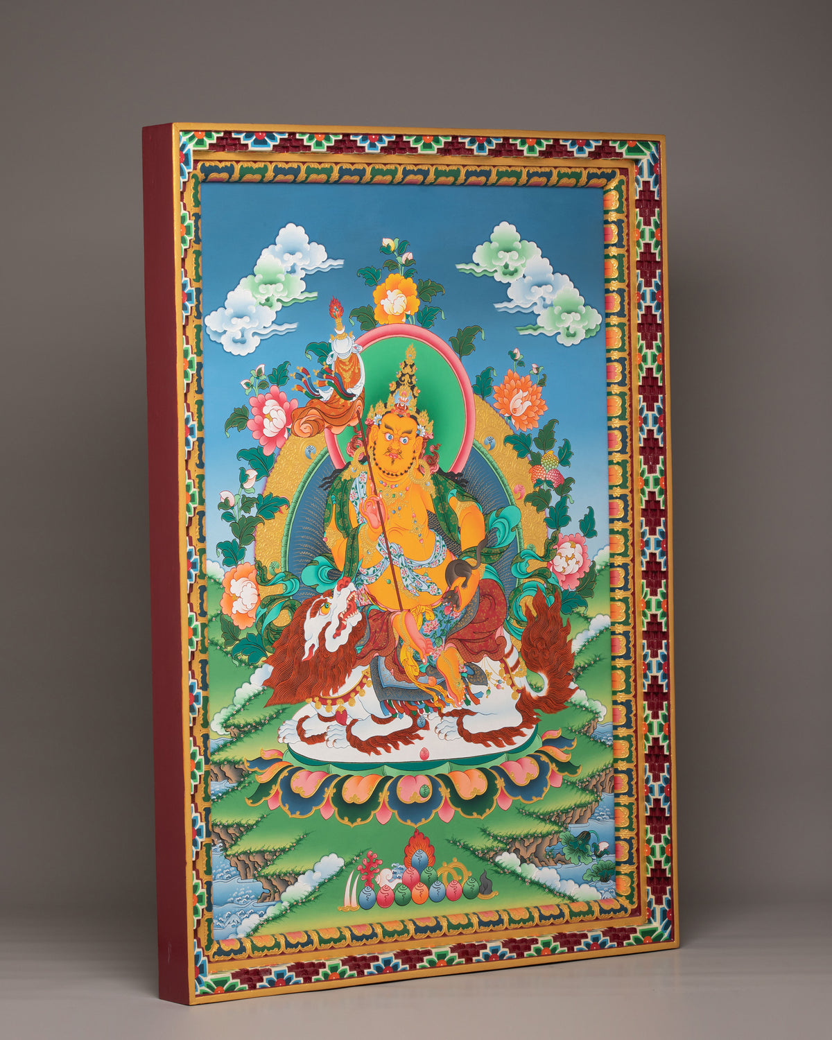 Spiritual Namtoshe Wall Hanging | Handpainted Tibetan Buddhist Wealth Deity Art