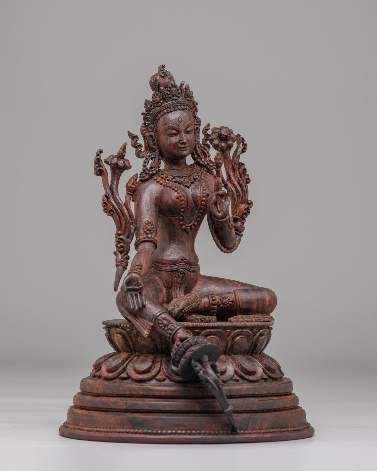 Handcarved Green Tara Altar Statue | Buddhist Goddess of Compassion