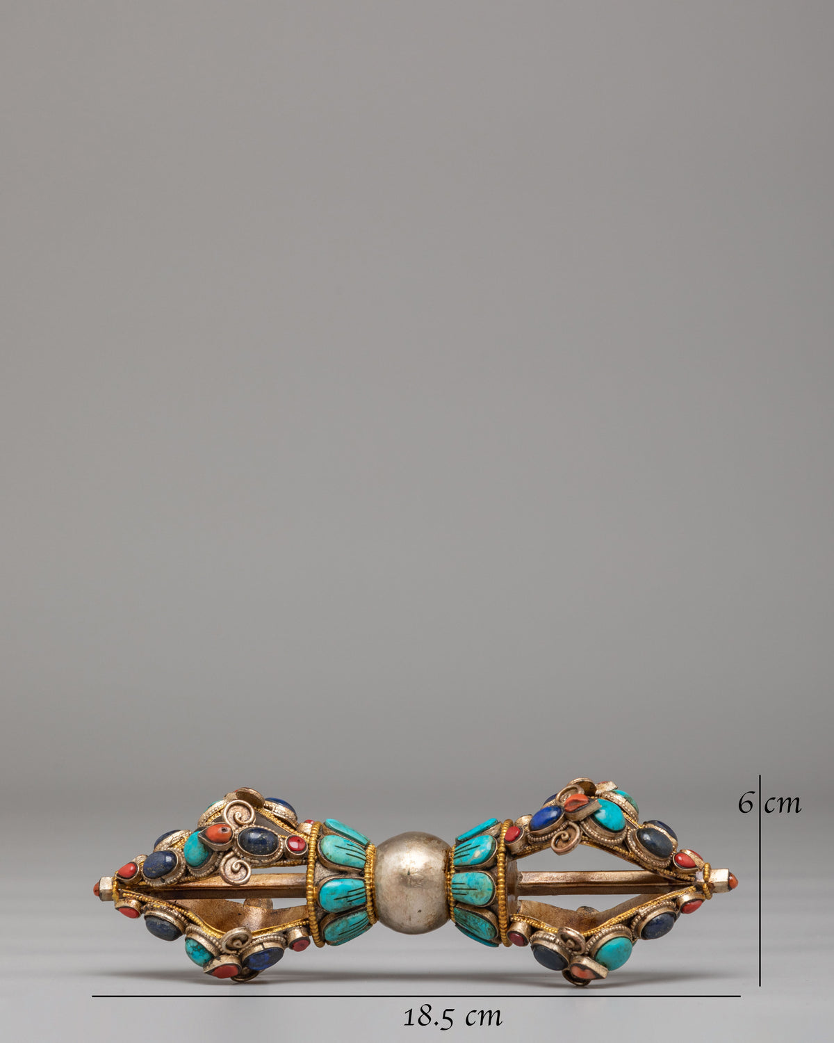 Buddhist Vajra Dorje Ritual Tool | Copper Vajra with Handcarved Gemstones