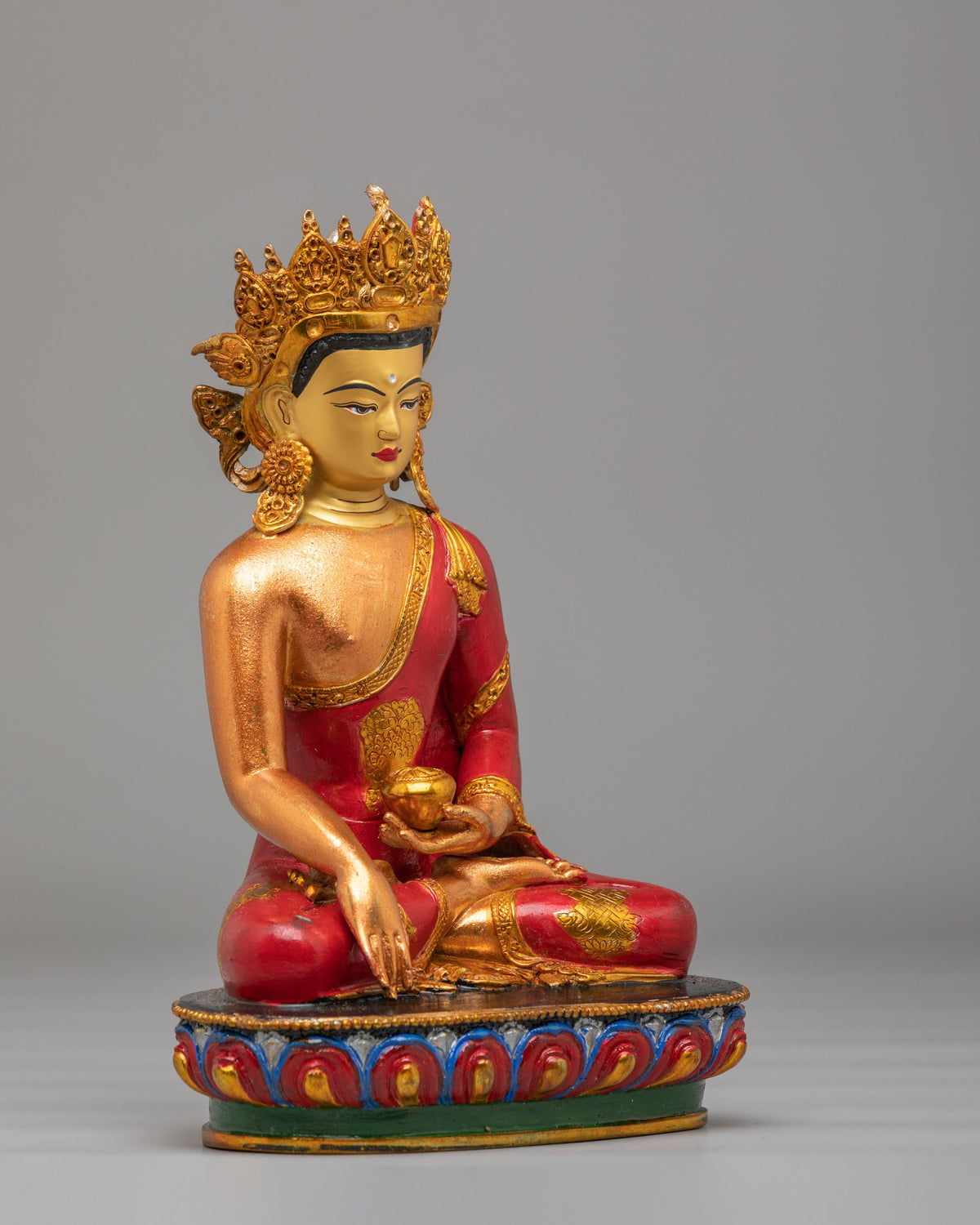 Crowned Shakyamuni Buddha Statue | Gold Plated Copper
