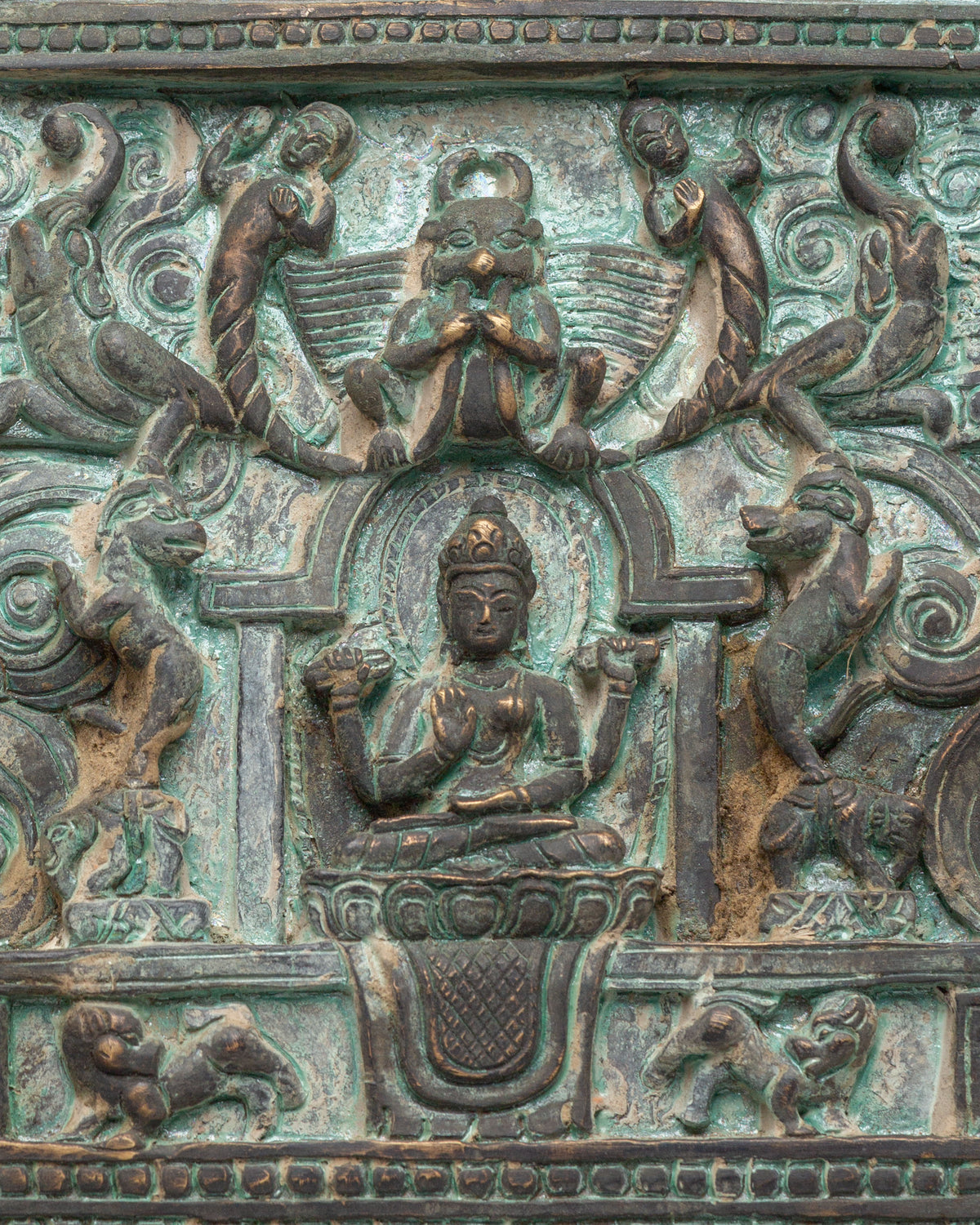 Carved Deity with Display Stand | Tibetan Buddhist Copper Artwork