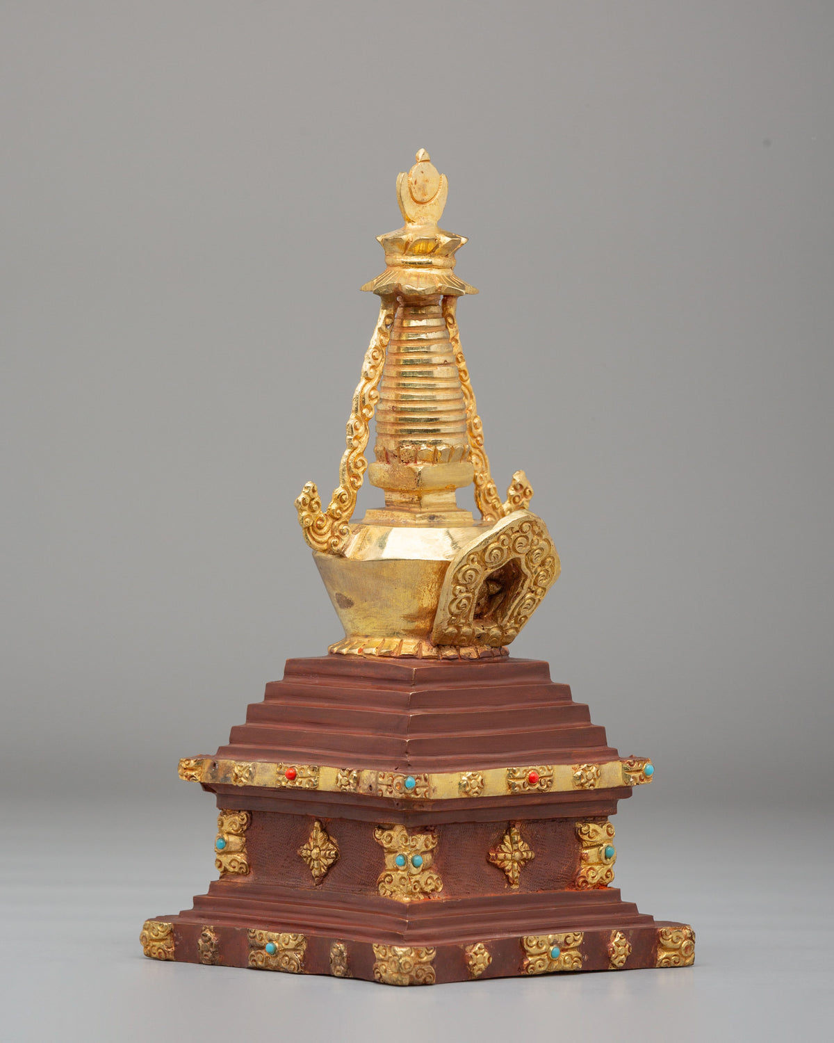 Tibetan Shrine Enlightenment Stupa | 24K Half Gold Plated Copper