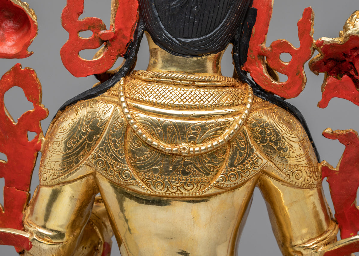 Tibetan Buddhist White Tara Sculpture | 24K Gold Plated Goddess Statue