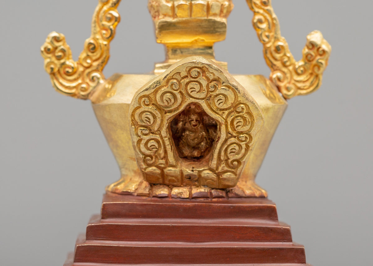 Tibetan Shrine Enlightenment Stupa | 24K Half Gold Plated Copper