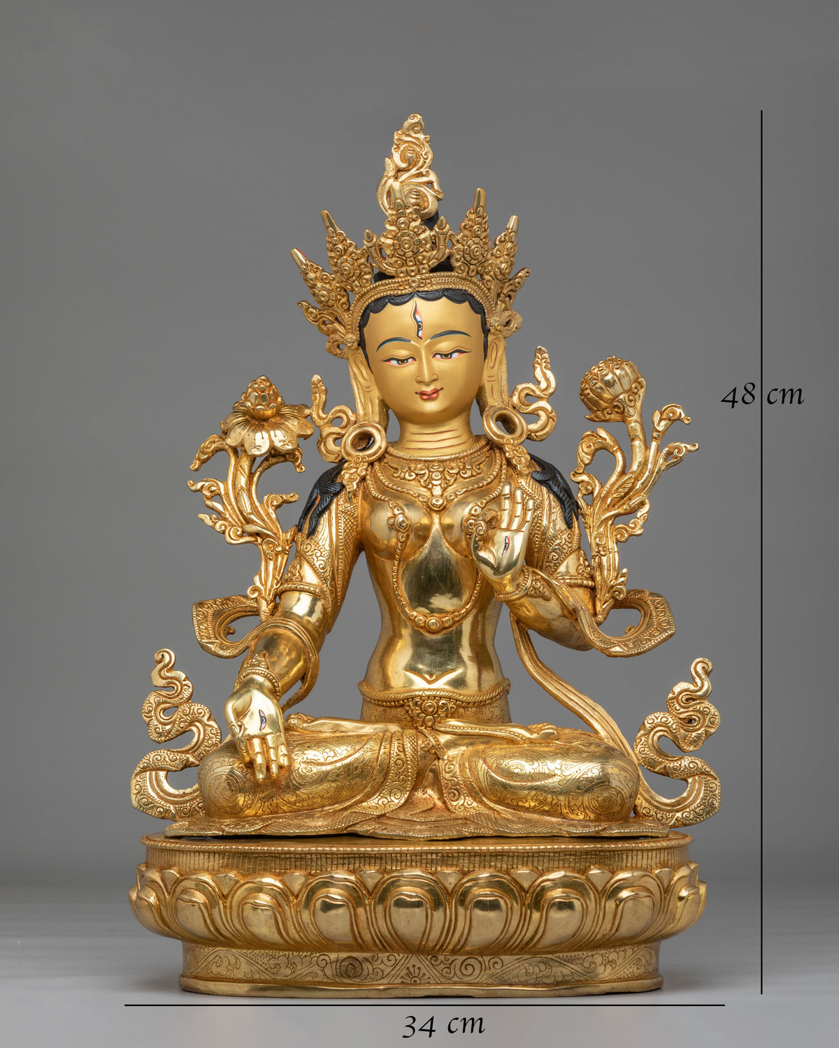 Tibetan Buddhist White Tara Sculpture | 24K Gold Plated Goddess Statue