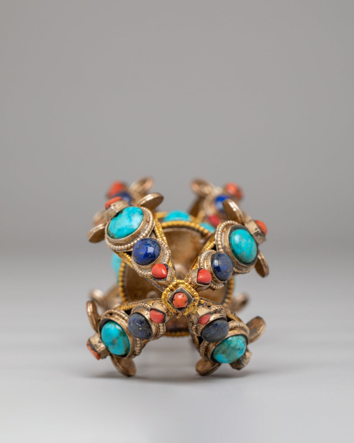 Buddhist Vajra Dorje Ritual Tool | Copper Vajra with Handcarved Gemstones