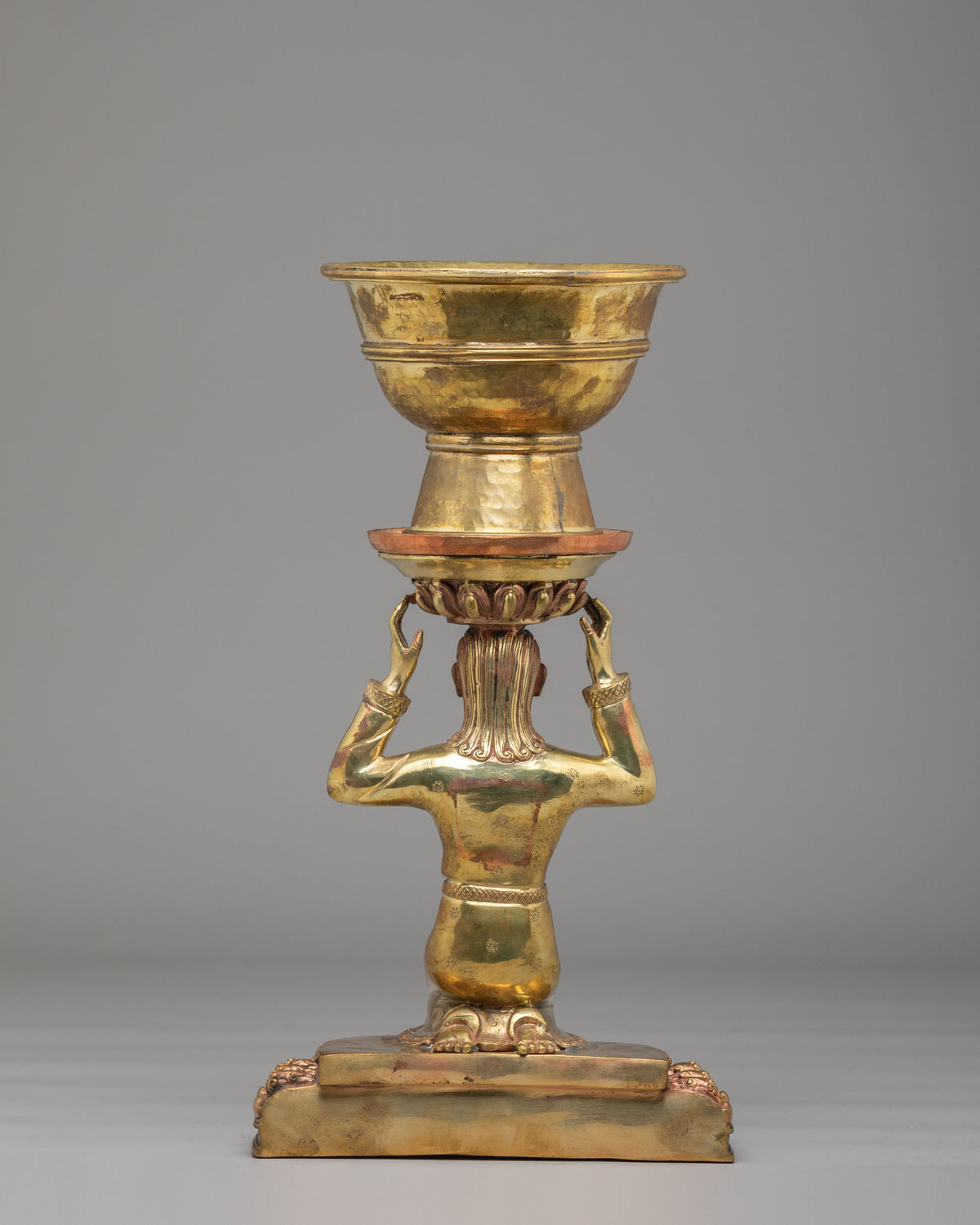 Tibetan Butter Lamp For Buddhist Shrine | Brass Lamp with Copper Holder