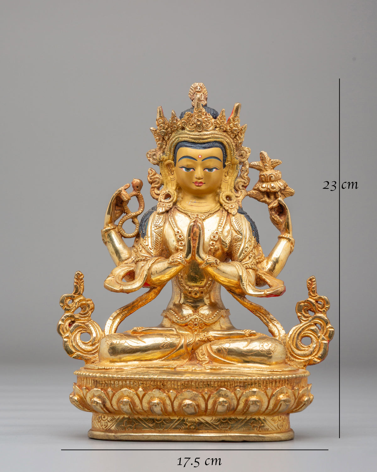 Sacred Avalokiteshvara Compassion Statue | 24K Gold Plated Copper Sculpture