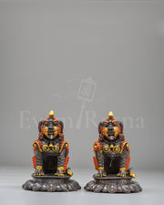 Handmade Snow Lion Set Sculpture  