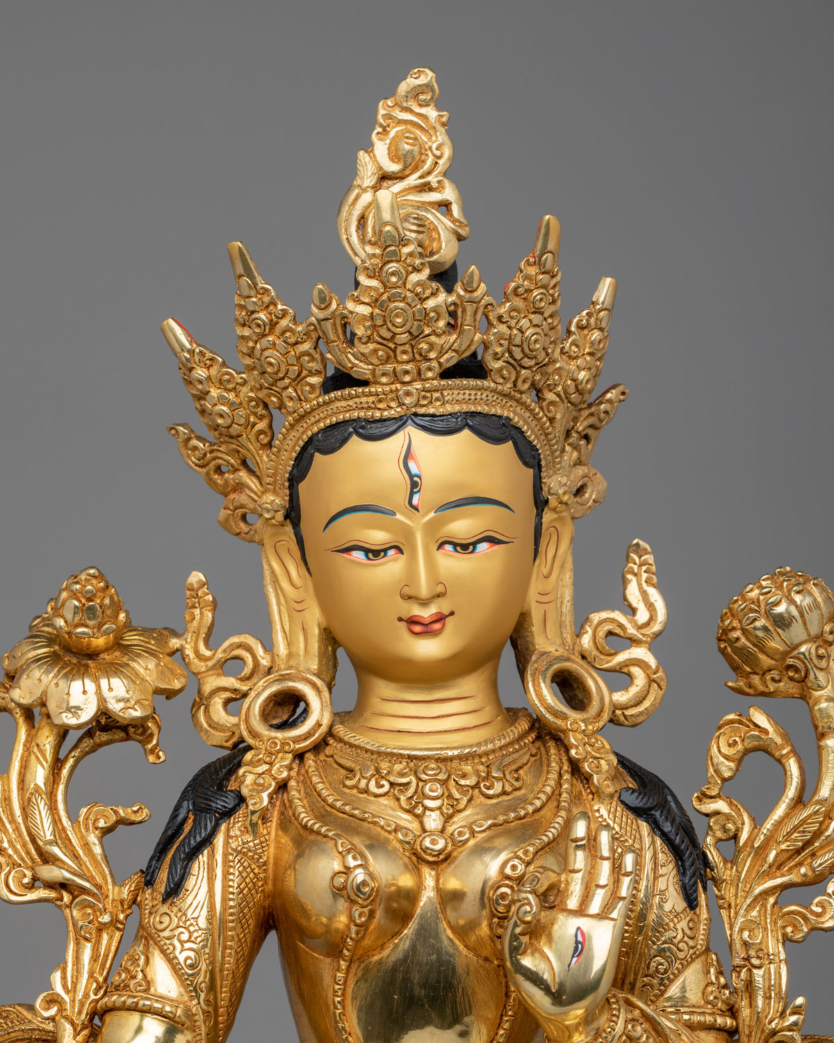 Tibetan Buddhist White Tara Sculpture | 24K Gold Plated Goddess Statue