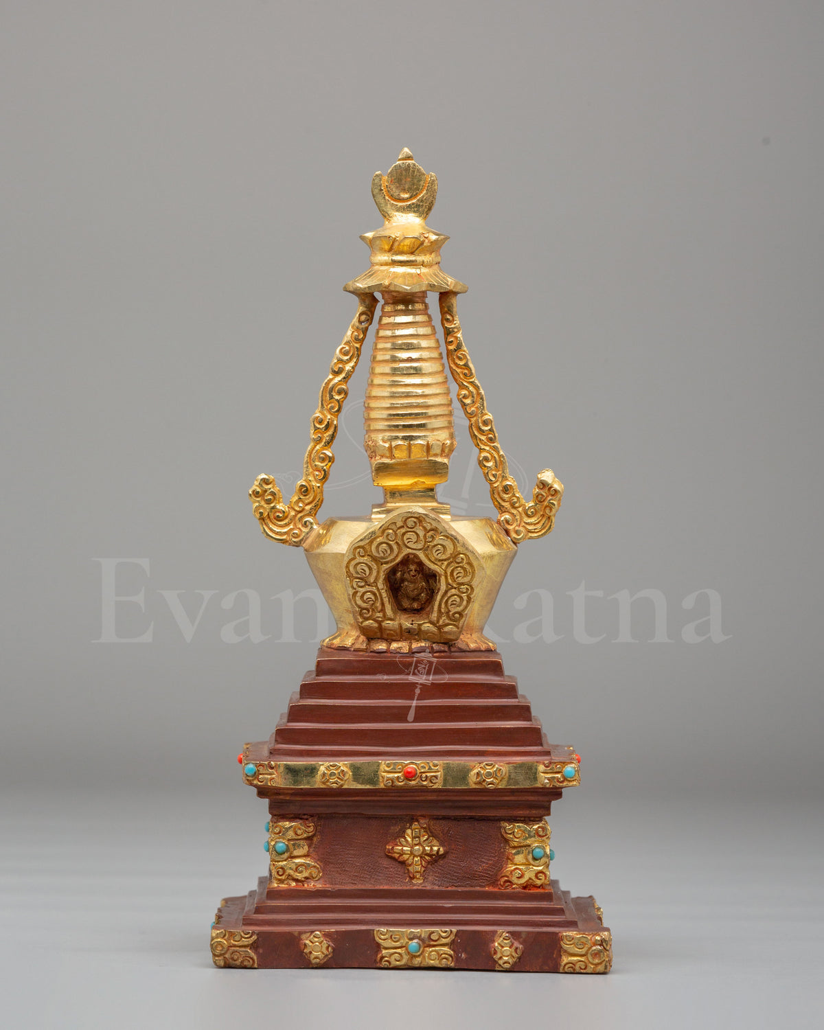 Tibetan Shrine Enlightenment Stupa | 24K Half Gold Plated Copper