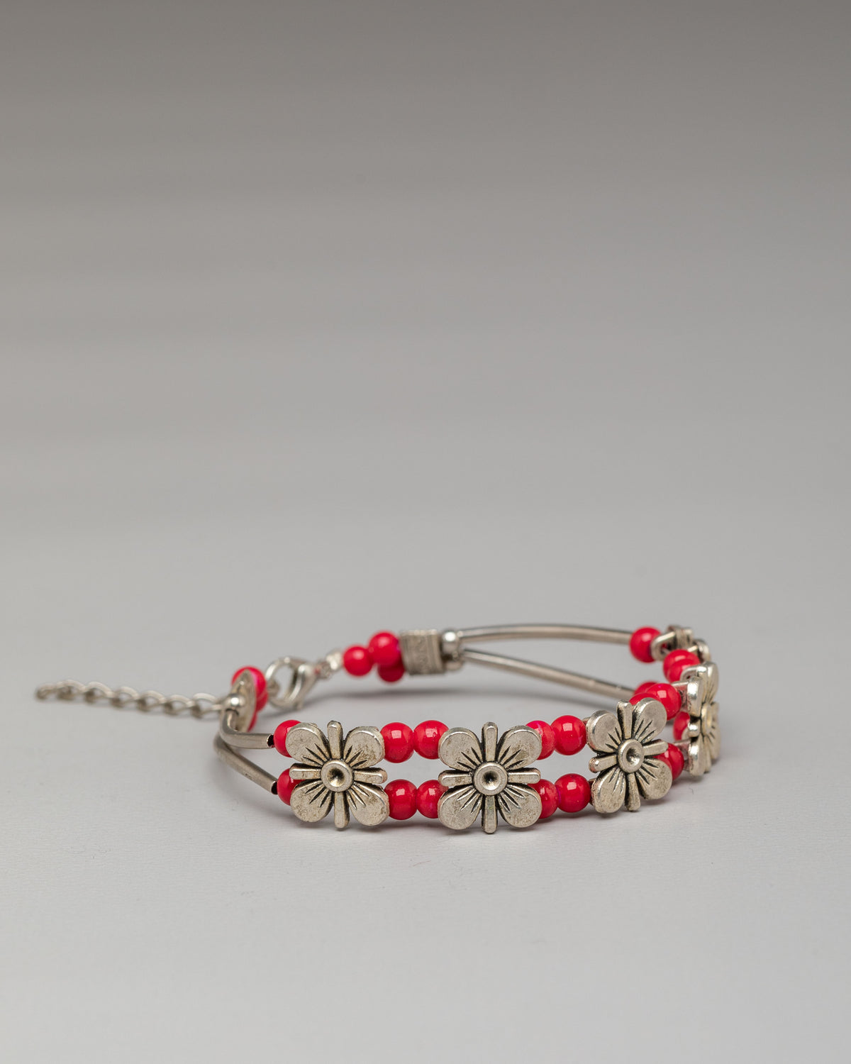 Himalayan Traditional Bracelet | Coral White Metal
