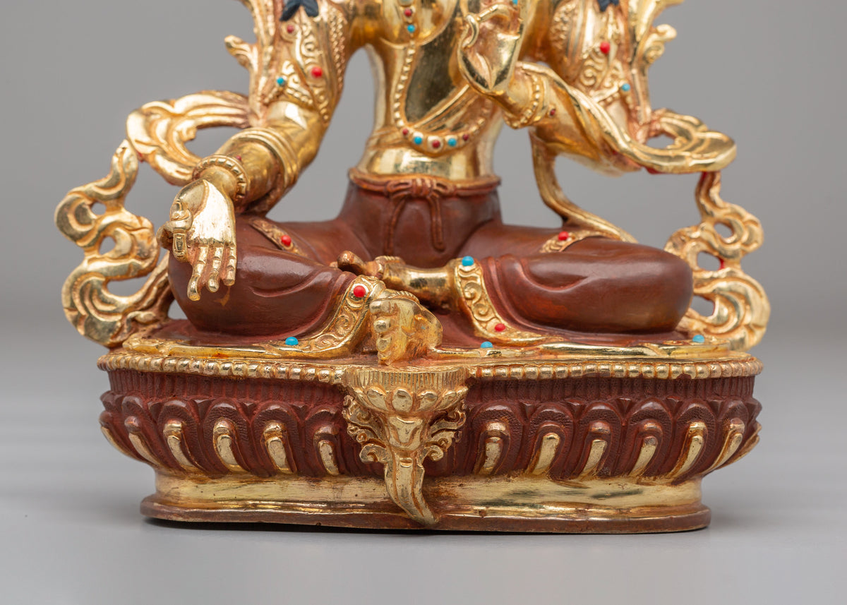 Handmade Altar Green Tara Statue | Gold Plated Buddhist Sculpture