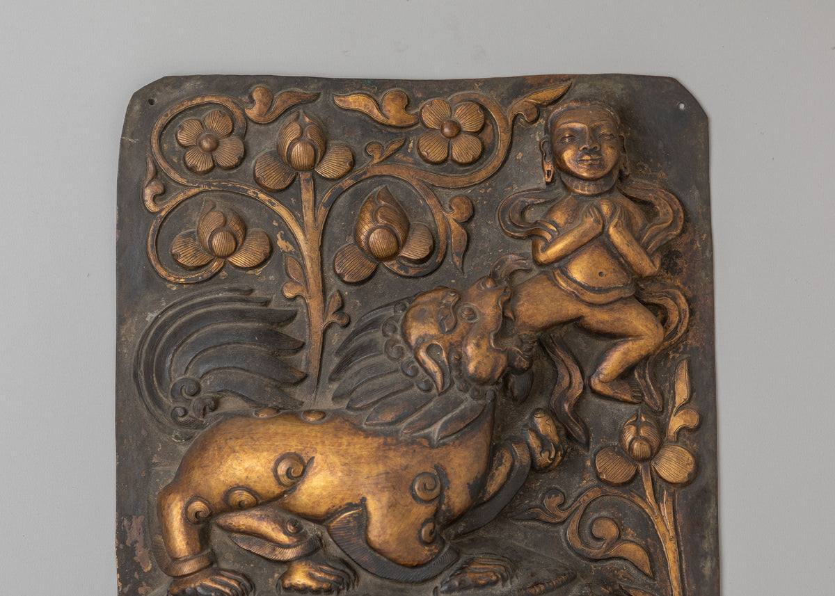 Antique Snow Lion Copper Wall Hanging Set | 35+ Year Himalayan Art