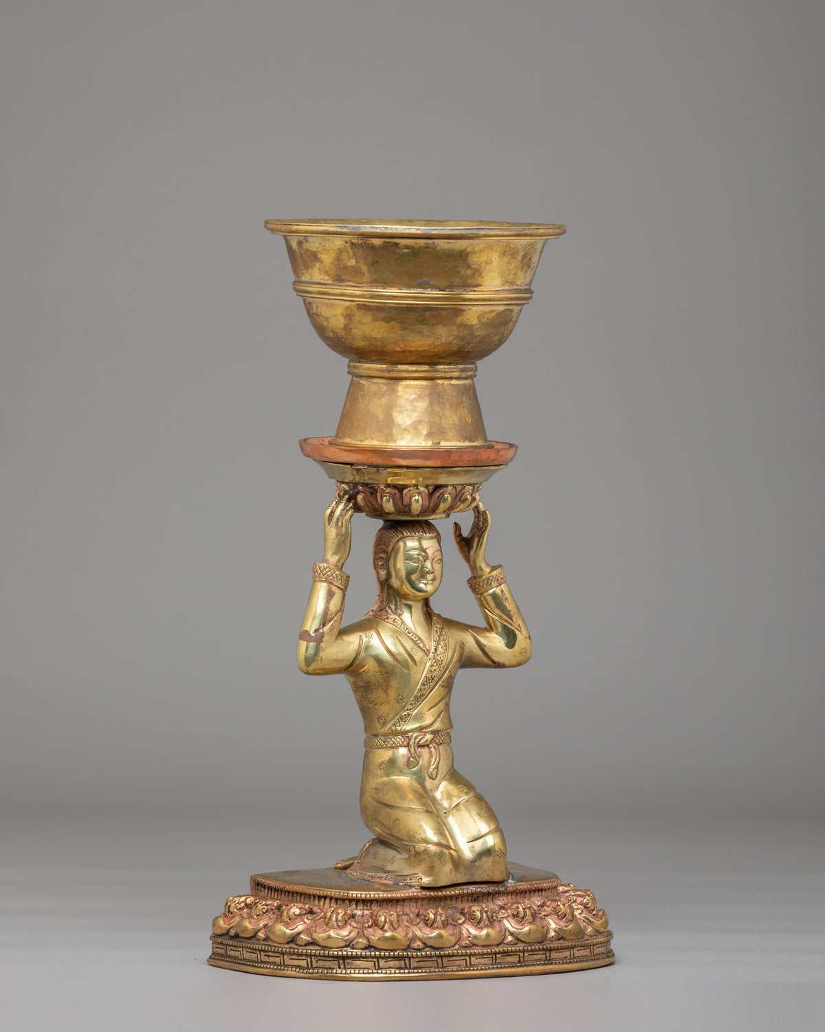 Tibetan Butter Lamp For Buddhist Shrine | Brass Lamp with Copper Holder