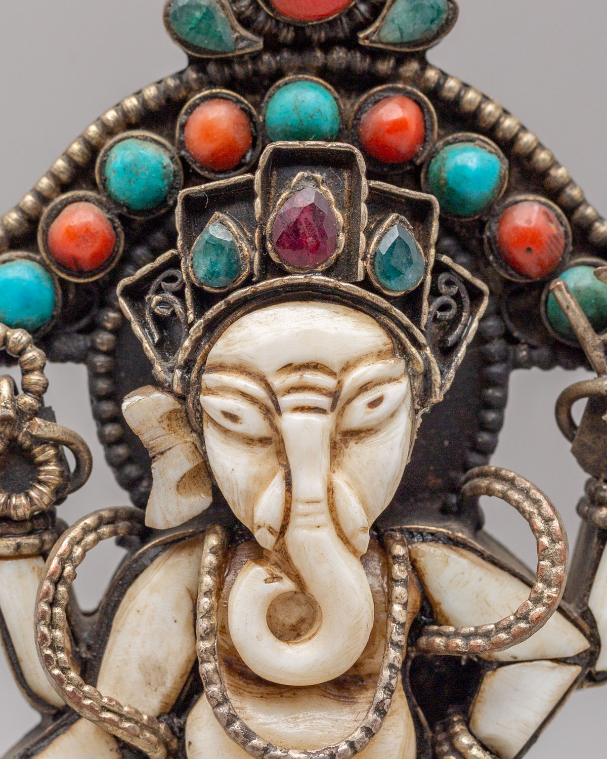 Handmade Standing Ganesh Statue | Copper Ganesha Sculpture with Gemstones