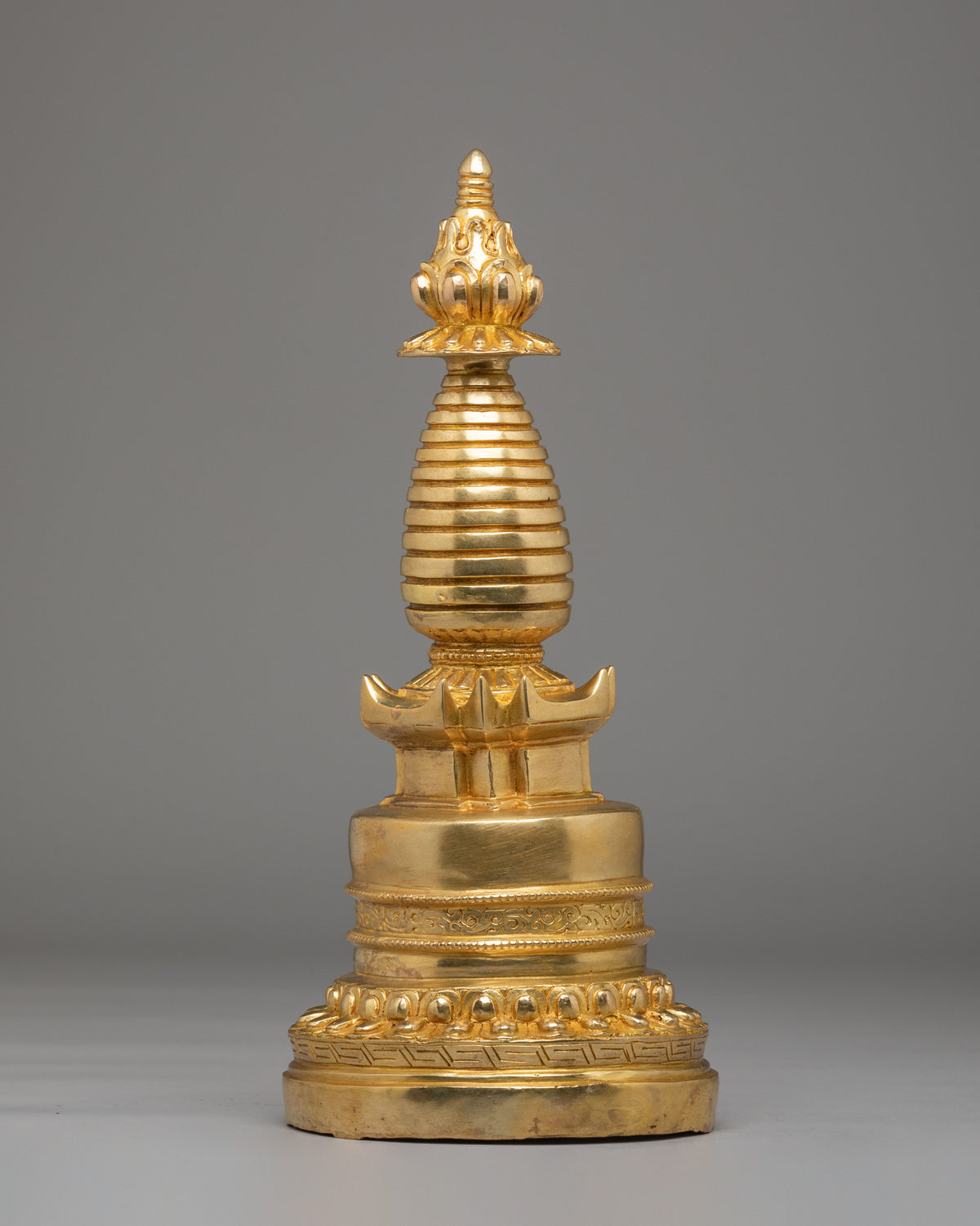 Sacred Buddhist Stupa for Home Shrine | Gold Plated Kadampa Stupa