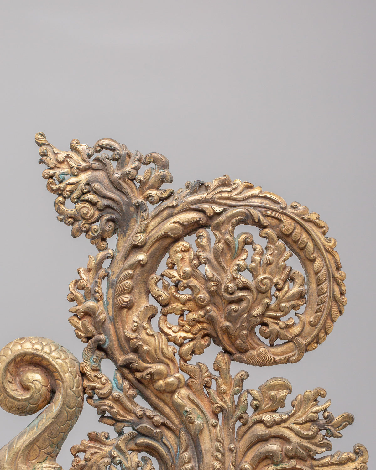 Handcrafted Makara Sculpture Pair | Gold Plated Copper Artwork