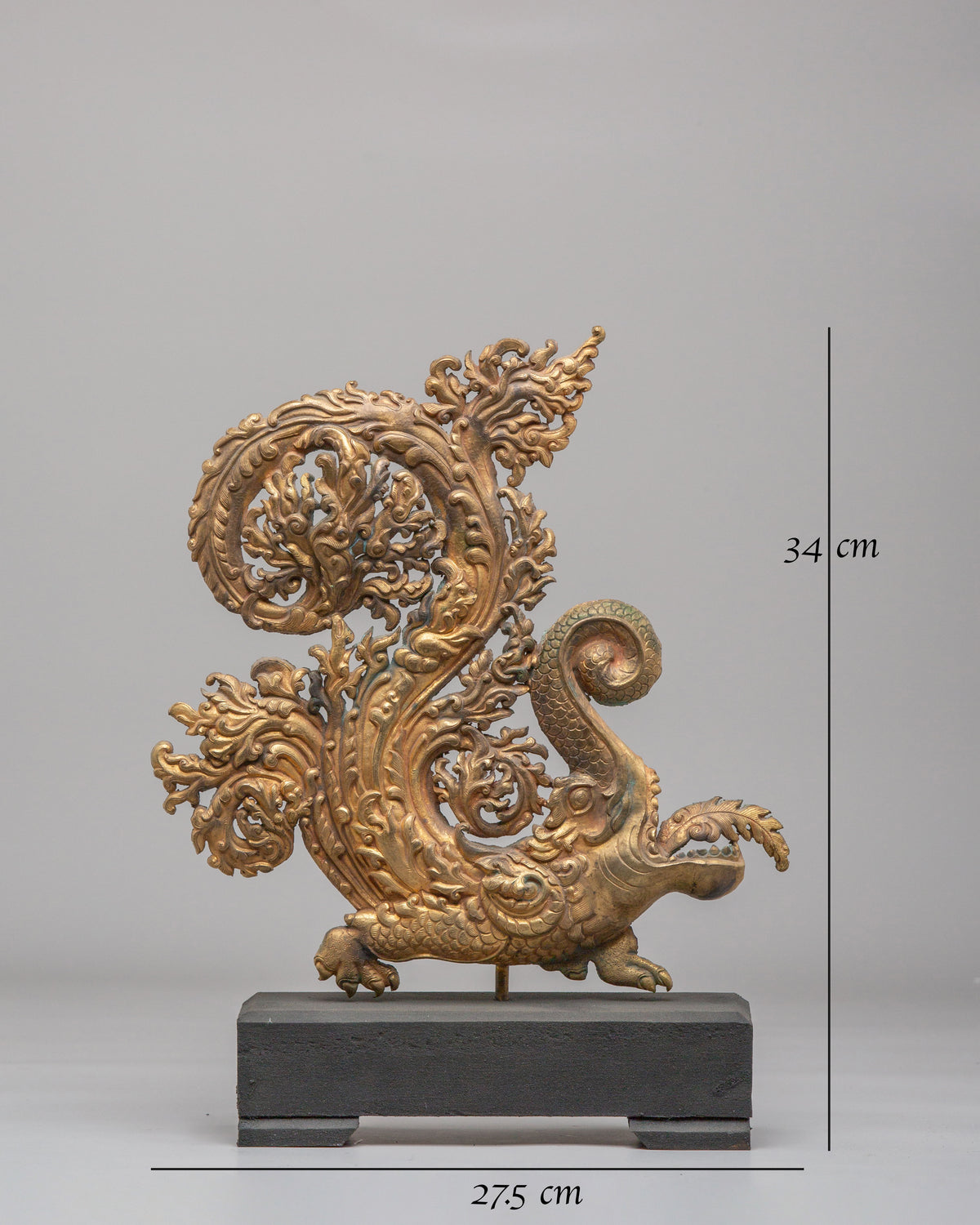 Handcrafted Makara Sculpture Pair | Gold Plated Copper Artwork