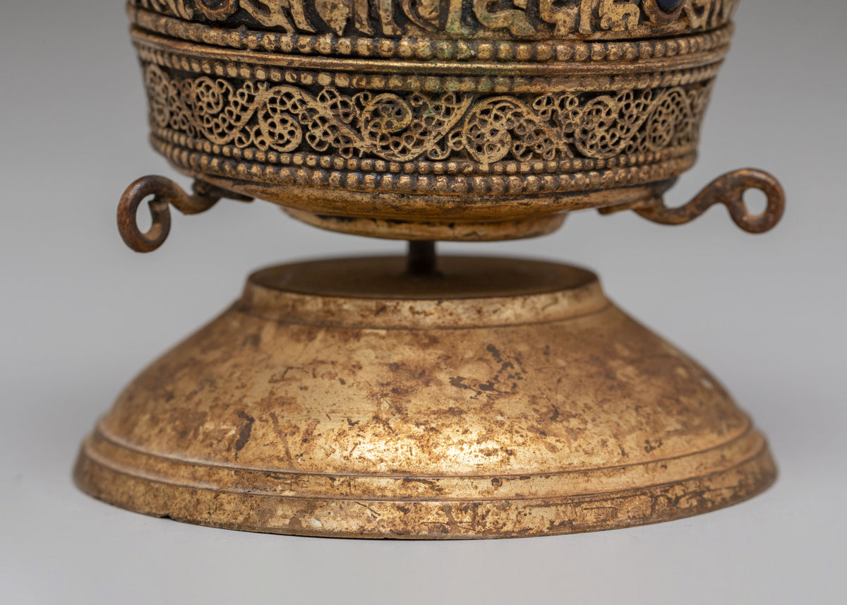 Sacred Meditation Prayer Wheel | Handcrafted Copper Buddhist Artwork