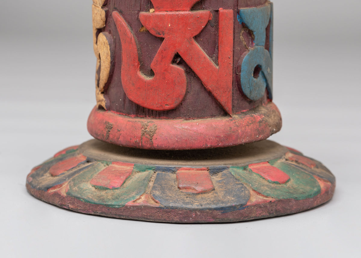Vajrayana Prayer Wheel for Meditation | Handcrafted Wooden Mantra Wheel