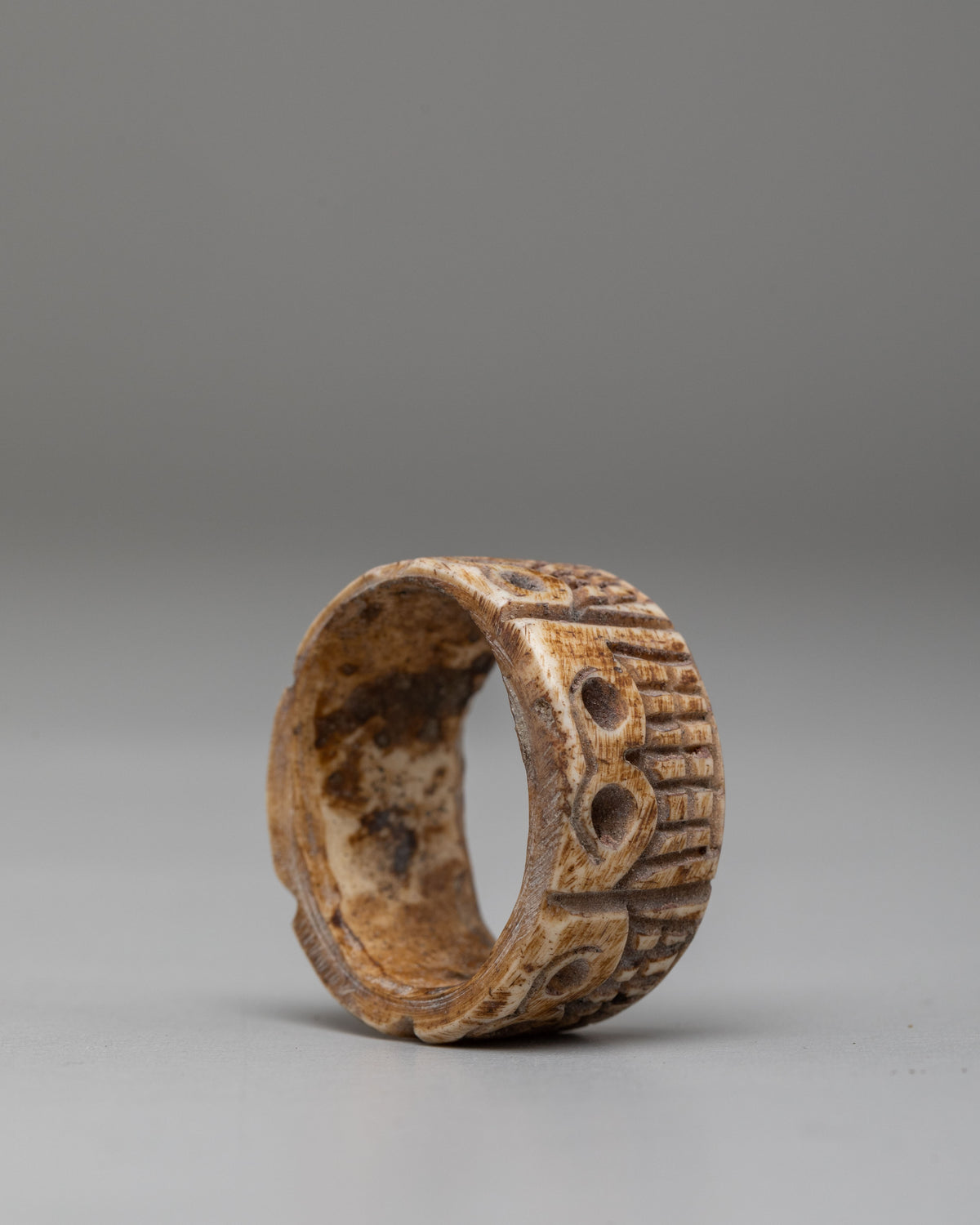 Tibetan Buddhist Skull Ring | Hand-Carved Buffalo Bone Jewelry