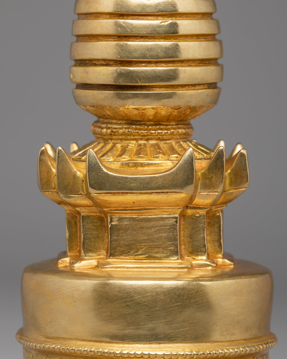Sacred Buddhist Stupa for Home Shrine | Gold Plated Kadampa Stupa