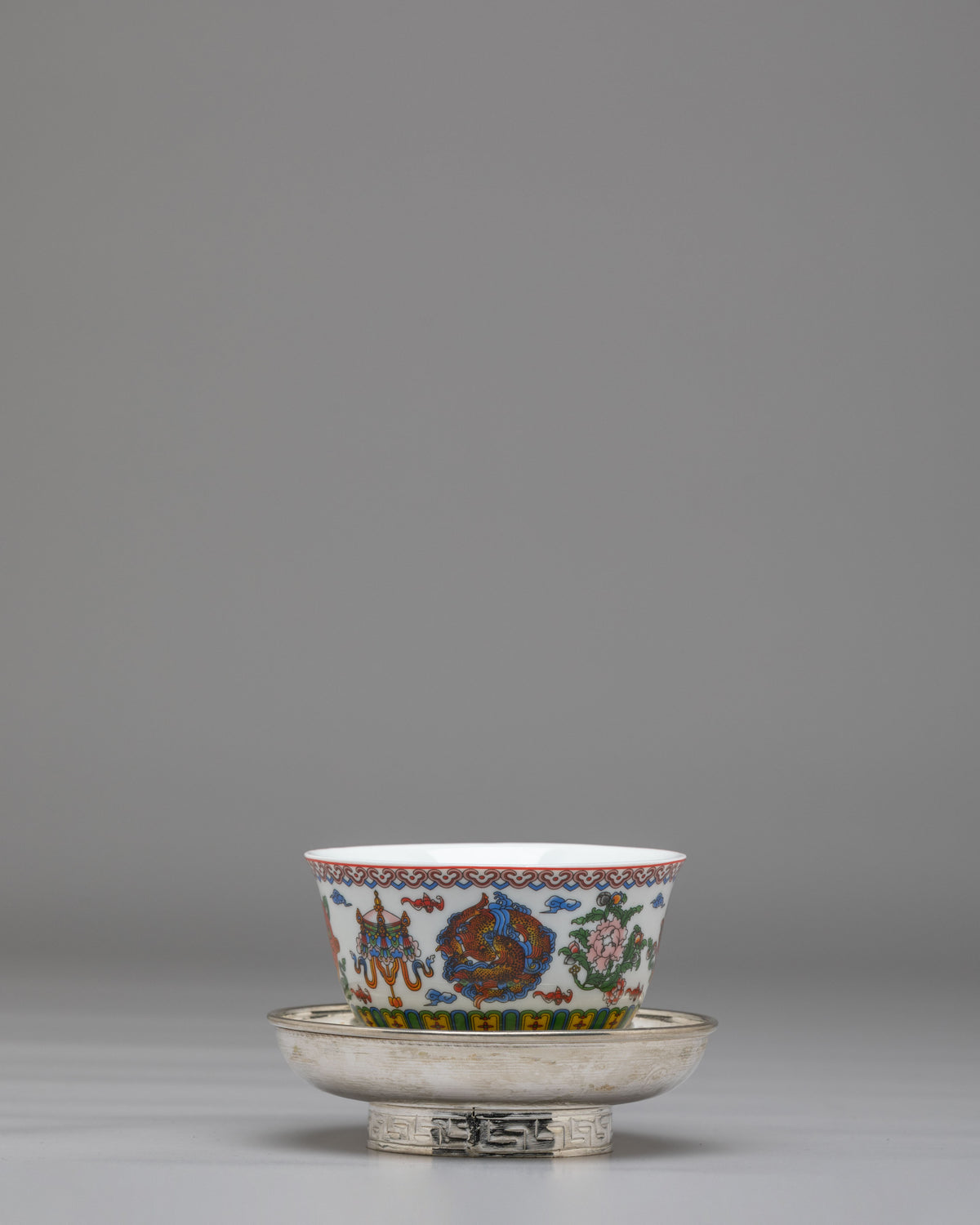 Tibetan Tea Cup Holder Set | Handcrafted Decor for Spiritual Ceremonies