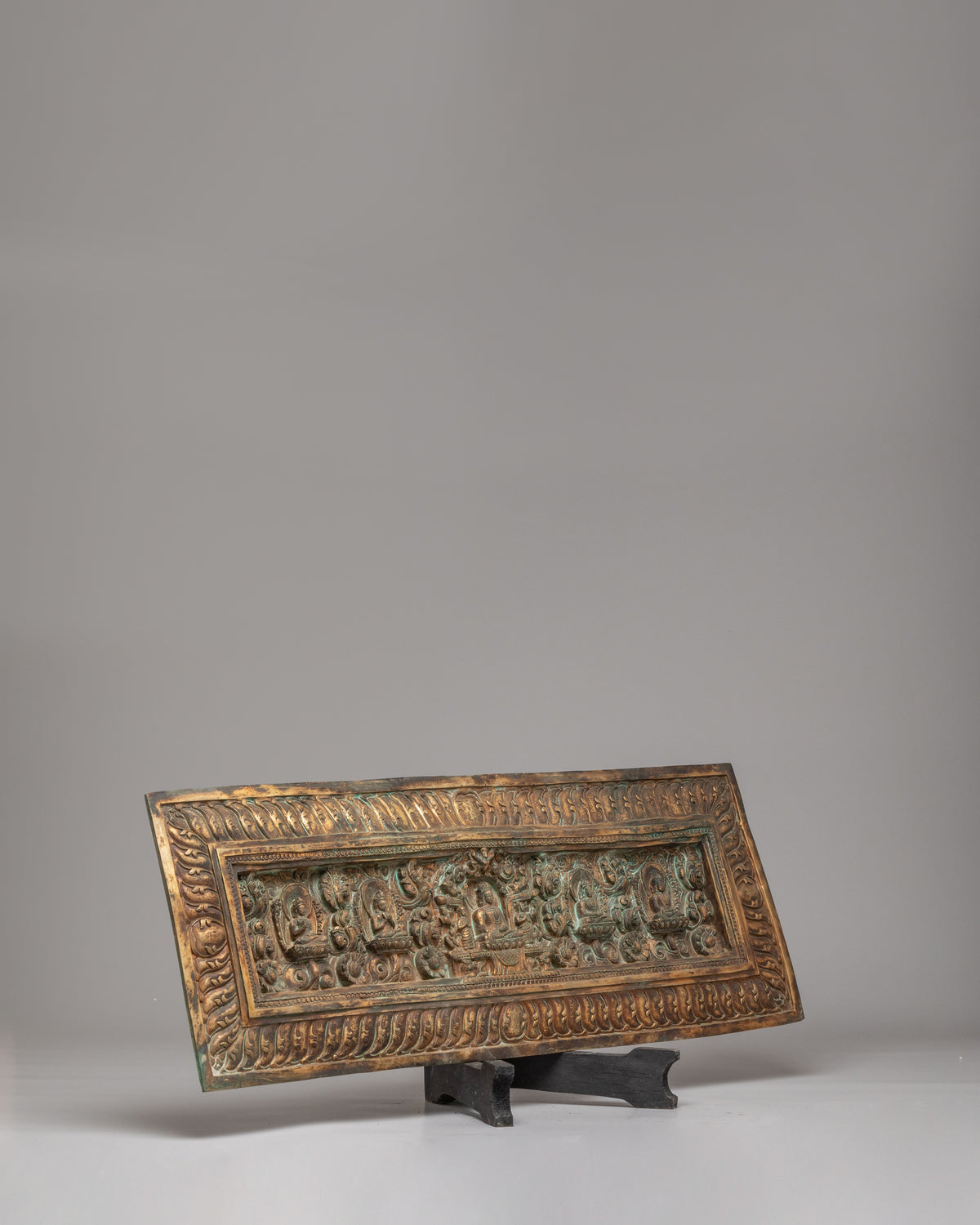 Handcrafted Buddhist Home Decor With Stand | Five Buddha Copper Panel