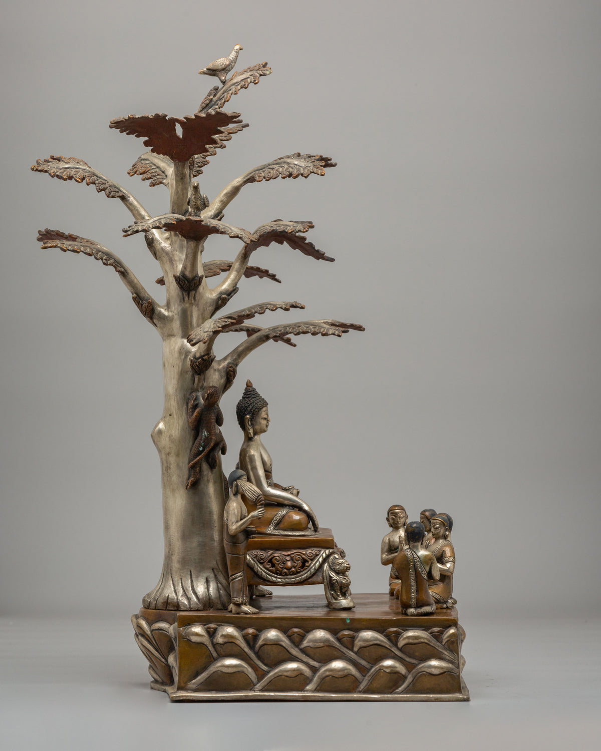 Buddha With Disciples Under Tree Statue | Spiritual Home Decor