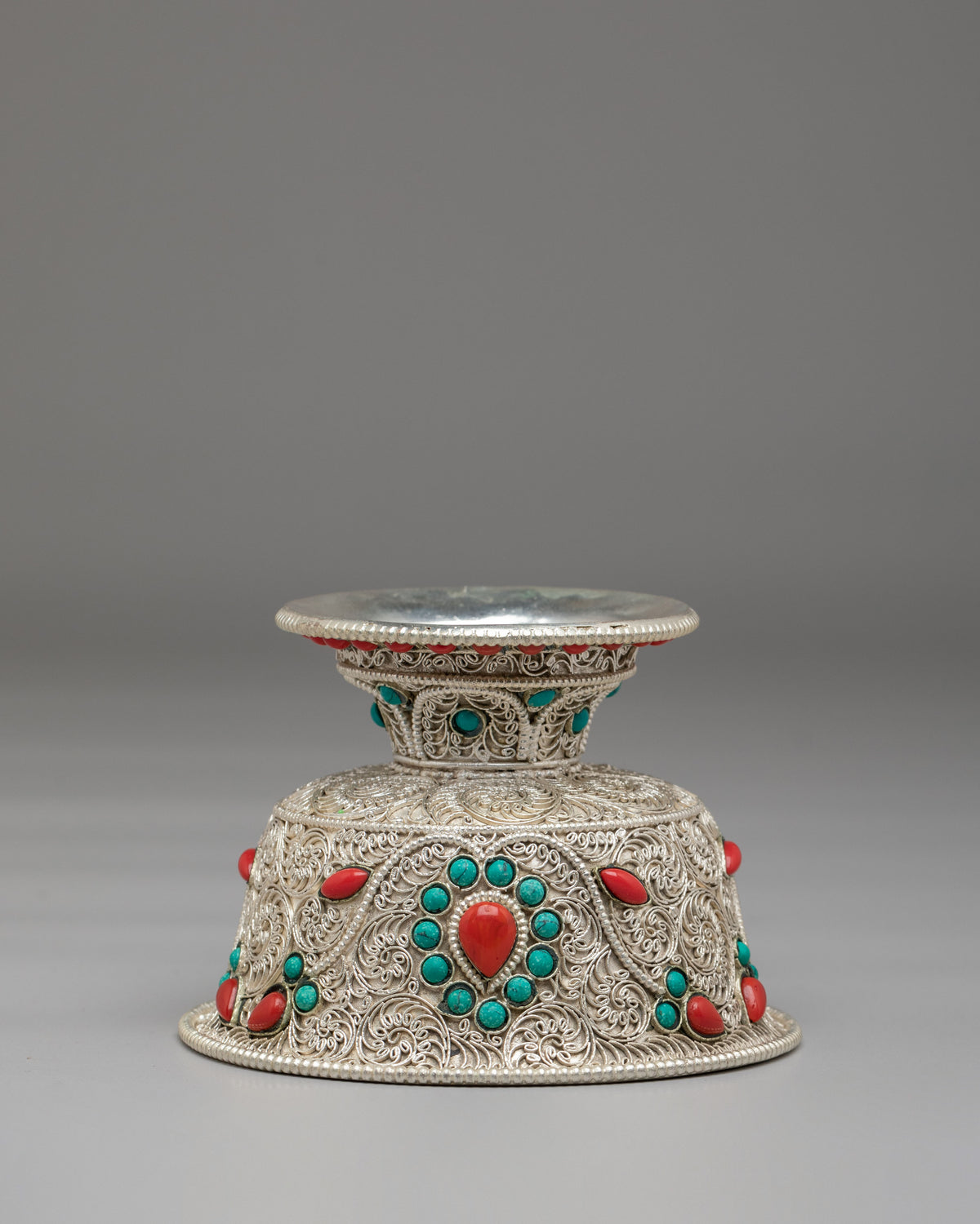 Buddhist Shrine Offering Bowl Set | Silver Plated Tibetan Ritual Bowls