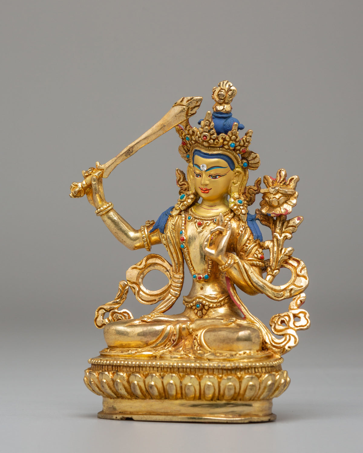 24K Gold Plated Manjushri Sculpture | Wisdom Deity Sculpture