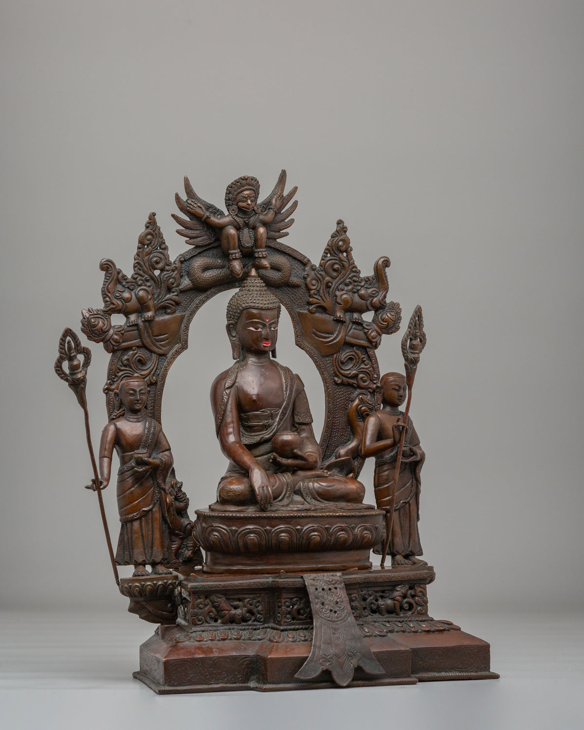 Buddha Shakyamuni with Disciples Statue | Garuda Makara Throne