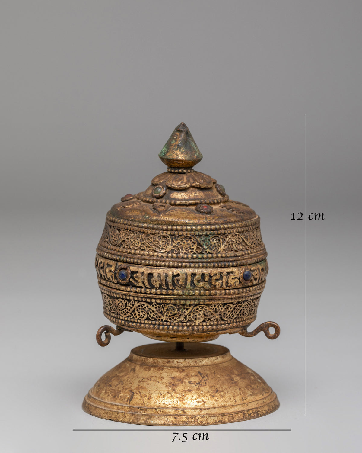 Sacred Meditation Prayer Wheel | Handcrafted Copper Buddhist Artwork