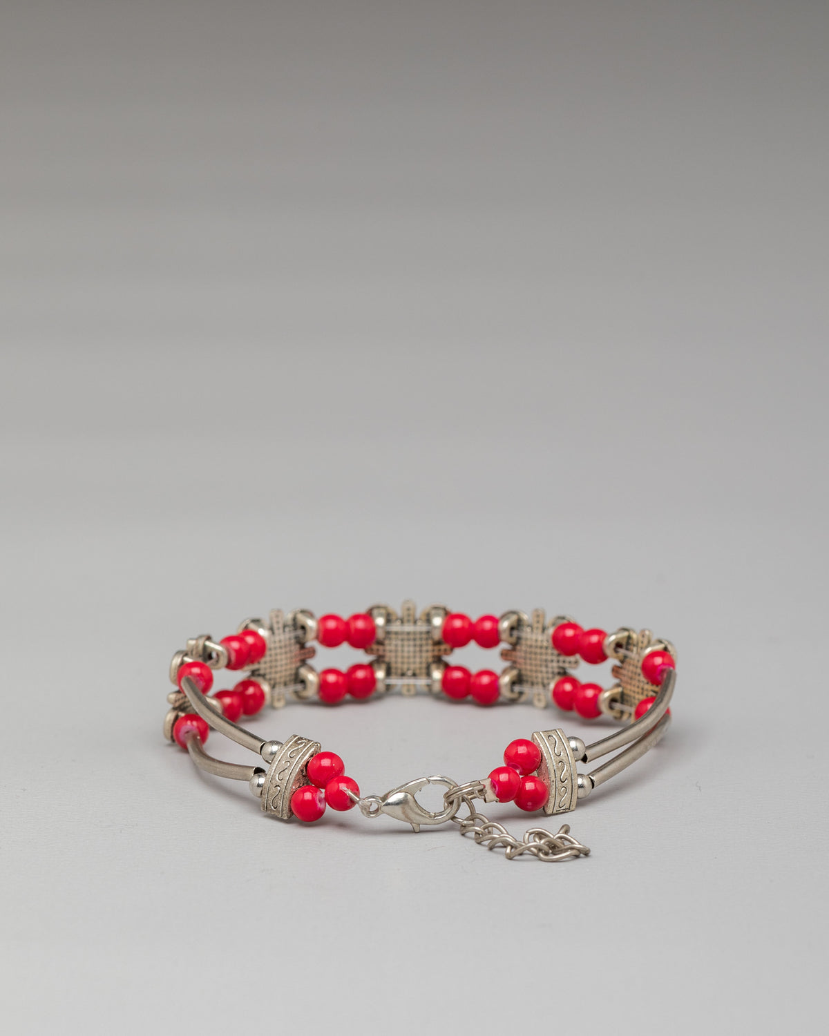 Himalayan Traditional Bracelet | Coral White Metal