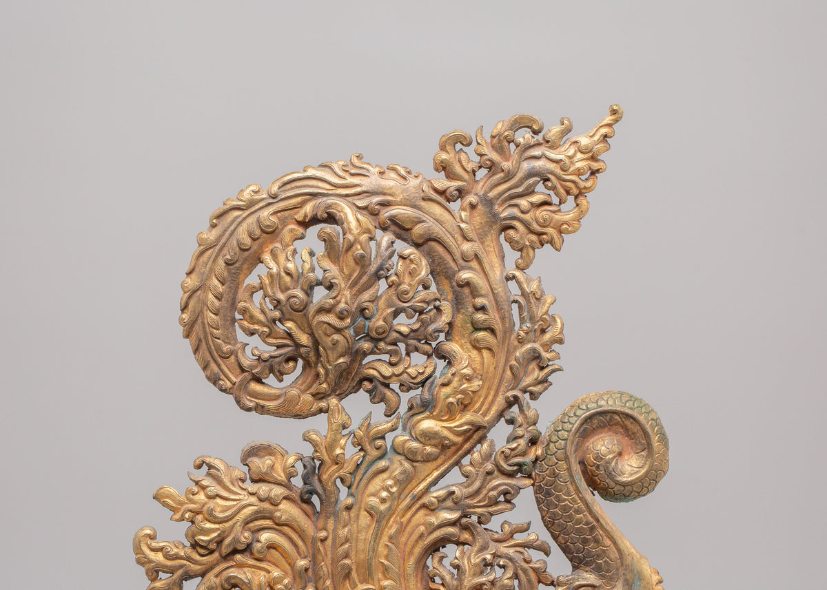 Handcrafted Makara Sculpture Pair | Gold Plated Copper Artwork