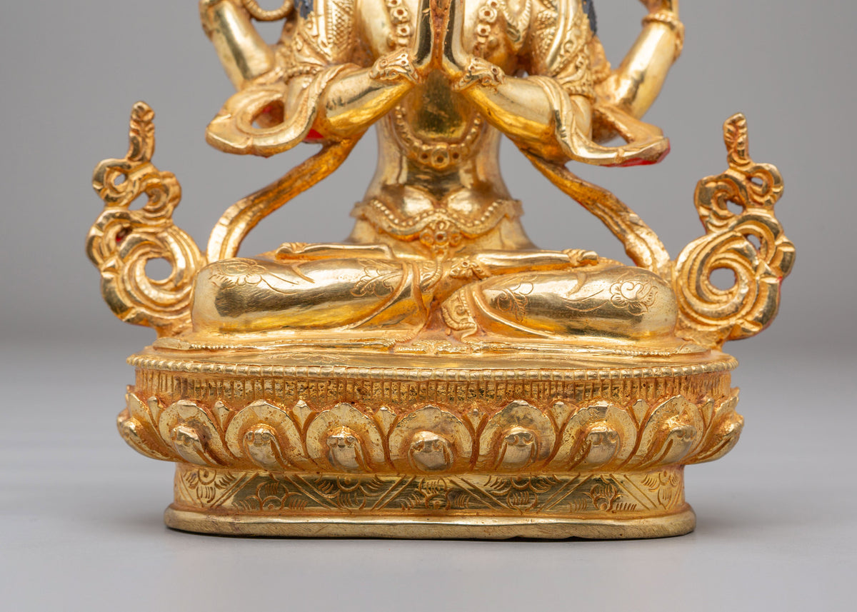 Sacred Avalokiteshvara Compassion Statue | 24K Gold Plated Copper Sculpture