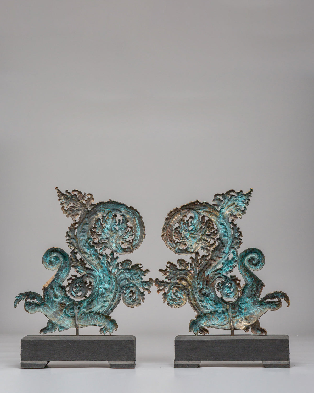 Handcrafted Makara Sculpture Pair | Gold Plated Copper Artwork