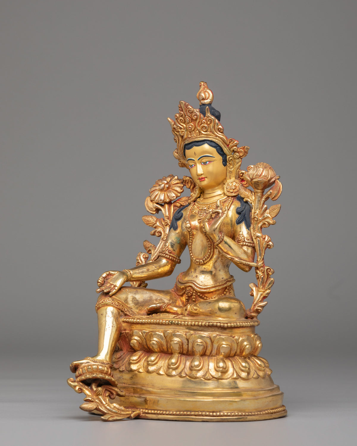 Tibetan Green Tara Shrine Statue | Buddhist Sculpture for Altar Decor