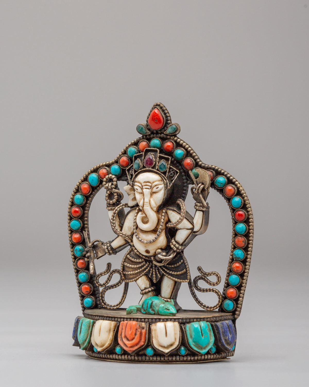 Handmade Standing Ganesh Statue | Copper Ganesha Sculpture with Gemstones