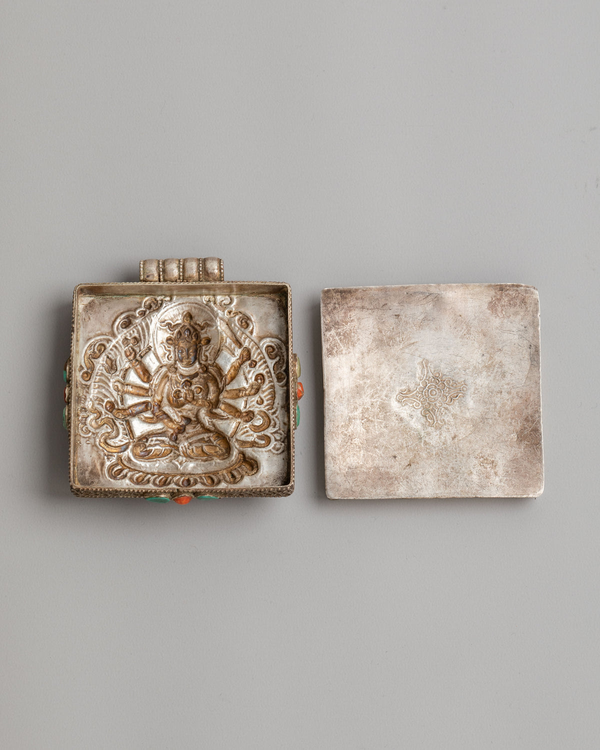 Vajrasattva Tibetan Ghau Box Locket | Handcarved Silver Buddhist Amulet