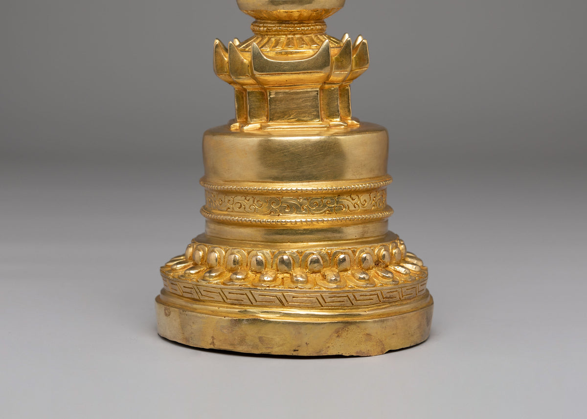 Sacred Buddhist Stupa for Home Shrine | Gold Plated Kadampa Stupa